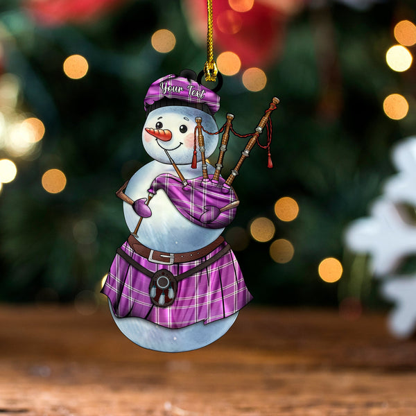 Wallace High School (Wallas High School) Weathered Tartan Wood Acrylic Ornament Snowman Bagpipe Personalized