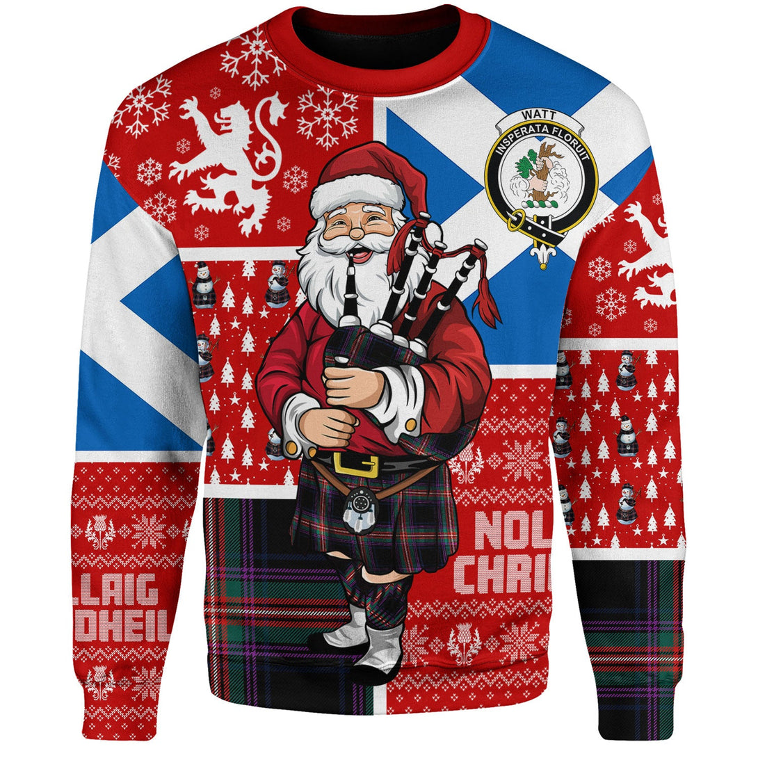 Watt (Wate) Modern Clan Badge Tartan Sweatshirt Scotland Christmas Santa