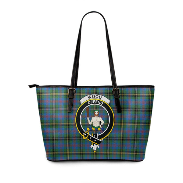 Wood Ancient Clan Badge Tartan Leather Tote Bag