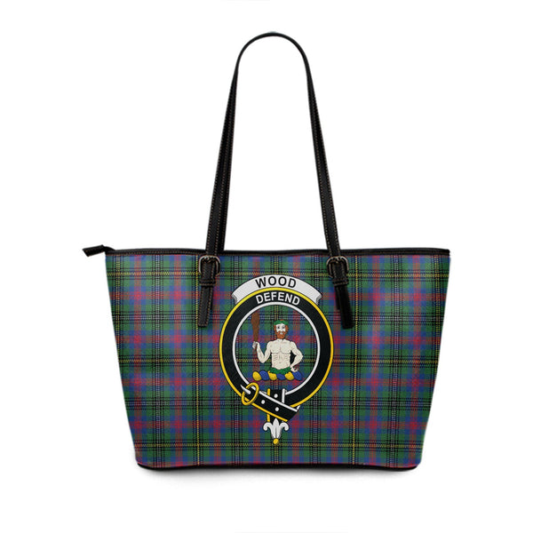 Wood Modern Clan Badge Tartan Leather Tote Bag