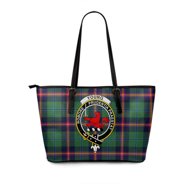 Young Modern Clan Badge Tartan Leather Tote Bag