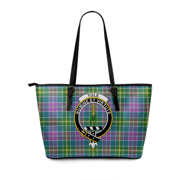 Yule Ancient Clan Badge Tartan Leather Tote Bag