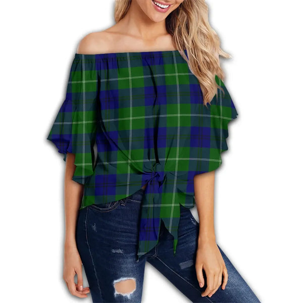 Oliphant Modern Tartan Classic Off Shoulder Waist Wrap Top