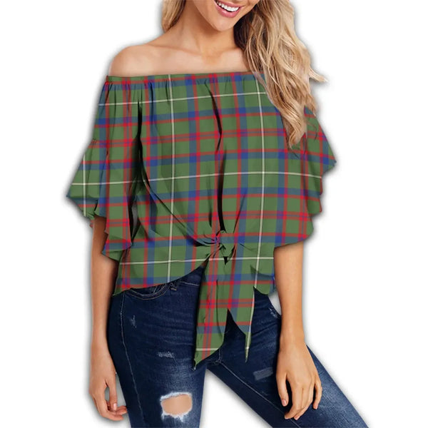 Shaw Green Modern Tartan Classic Off Shoulder Waist Wrap Top