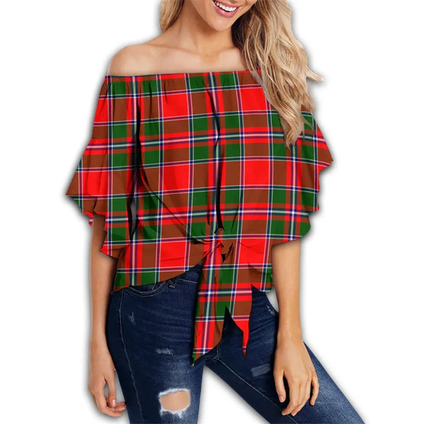 Spens Modern Tartan Classic Off Shoulder Waist Wrap Top