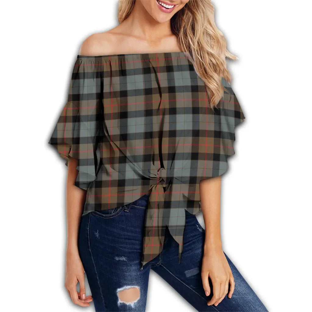 Gunn Weathered Tartan Classic Off Shoulder Waist Wrap Top