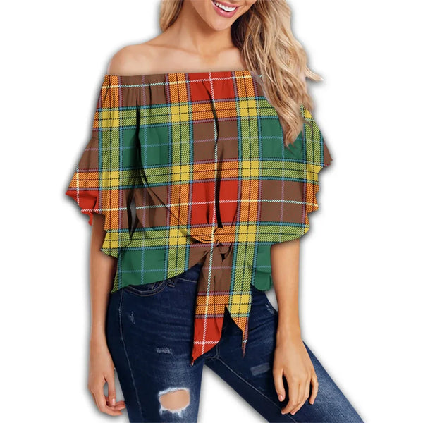 Buchanan Old Sett Tartan Classic Off Shoulder Waist Wrap Top