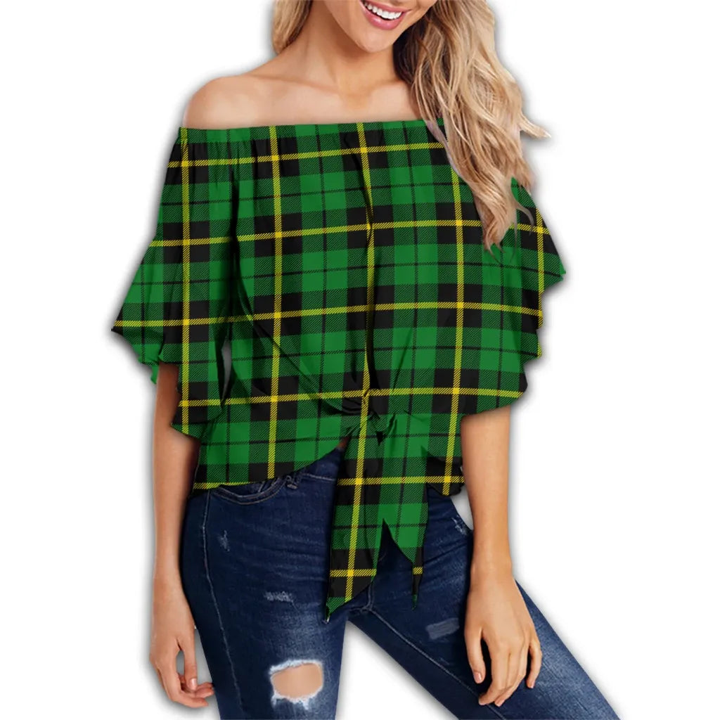 Wallace Hunting - Green Tartan Classic Off Shoulder Waist Wrap Top