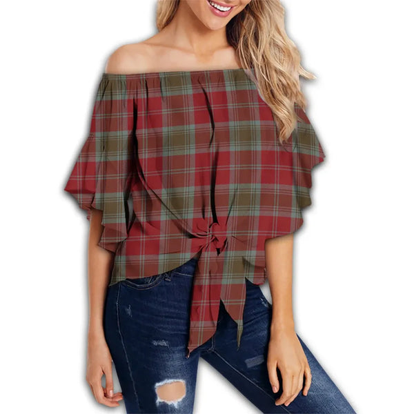 Lindsay Weathered Tartan Classic Off Shoulder Waist Wrap Top