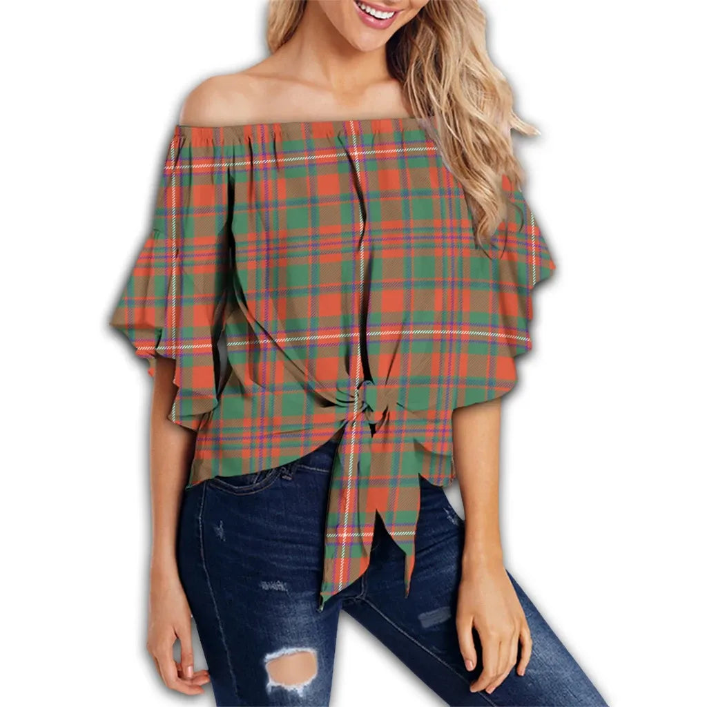 MacKinnon Ancient Tartan Classic Off Shoulder Waist Wrap Top