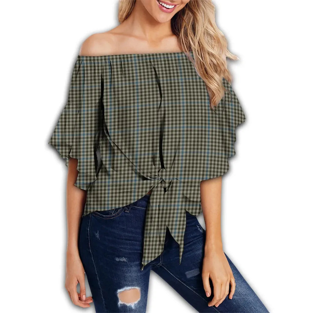 Haig Check Tartan Classic Off Shoulder Waist Wrap Top