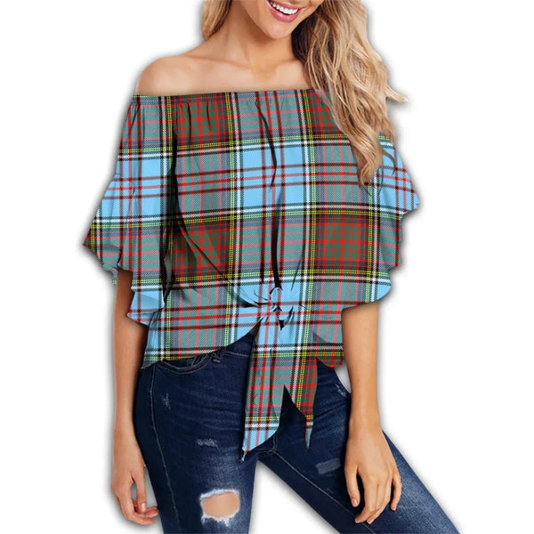 Anderson Ancient Tartan Classic Off Shoulder Waist Wrap Top