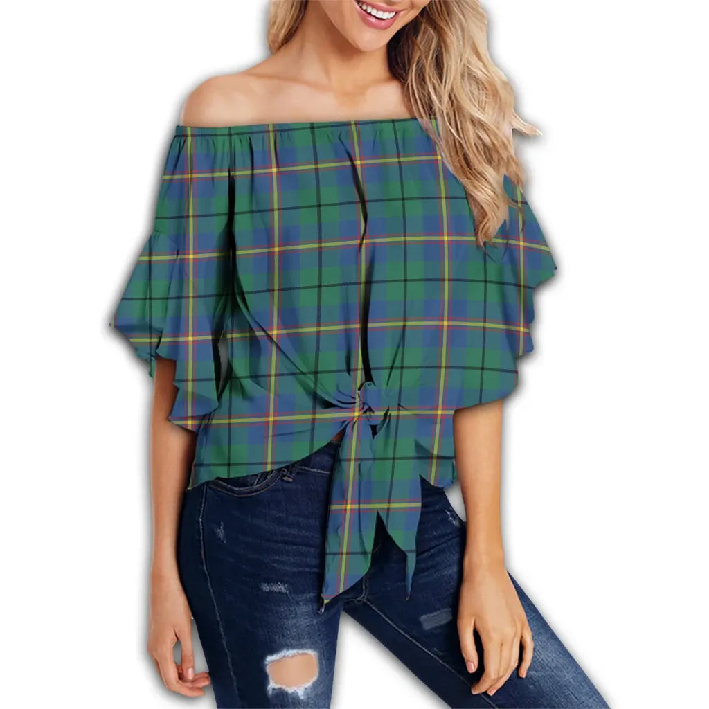 Carmichael Ancient Tartan Classic Off Shoulder Waist Wrap Top