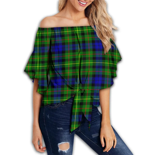 Rollo Modern Tartan Classic Off Shoulder Waist Wrap Top