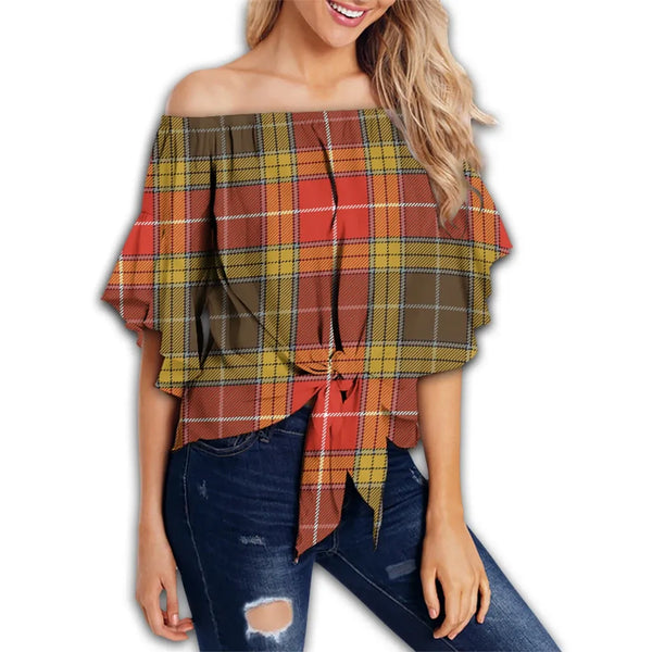 Buchanan Old Set Weathered Tartan Classic Off Shoulder Waist Wrap Top