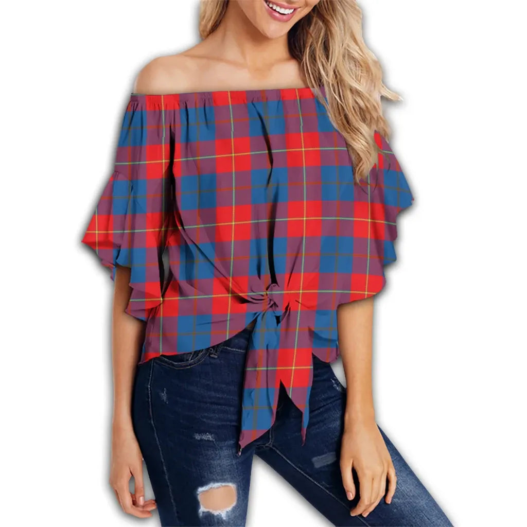 Galloway Red Tartan Classic Off Shoulder Waist Wrap Top