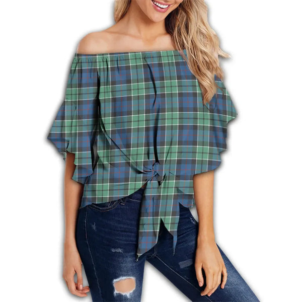 Leslie Hunting Ancient Tartan Classic Off Shoulder Waist Wrap Top