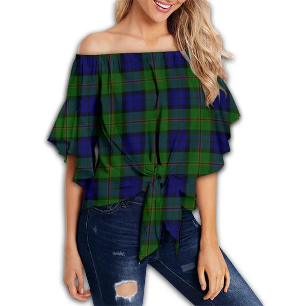 Dundas Modern Tartan Classic Off Shoulder Waist Wrap Top