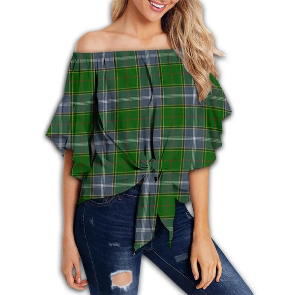 Pringle Tartan Classic Off Shoulder Waist Wrap Top