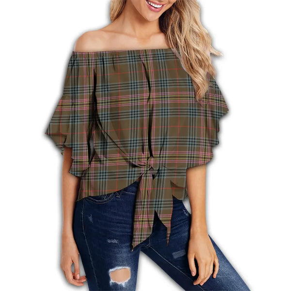 Kennedy Weathered Tartan Classic Off Shoulder Waist Wrap Top