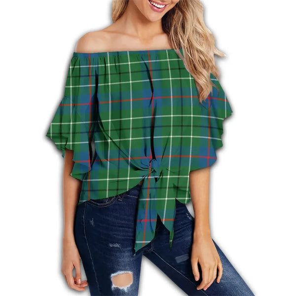 Duncan Ancient Tartan Classic Off Shoulder Waist Wrap Top