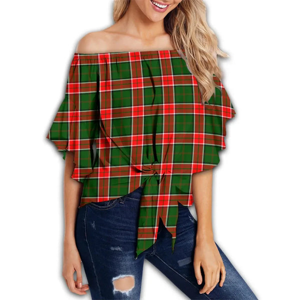 Pollock Modern Tartan Classic Off Shoulder Waist Wrap Top