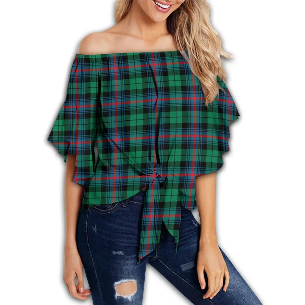 Urquhart Broad Red Ancient Tartan Classic Off Shoulder Waist Wrap Top