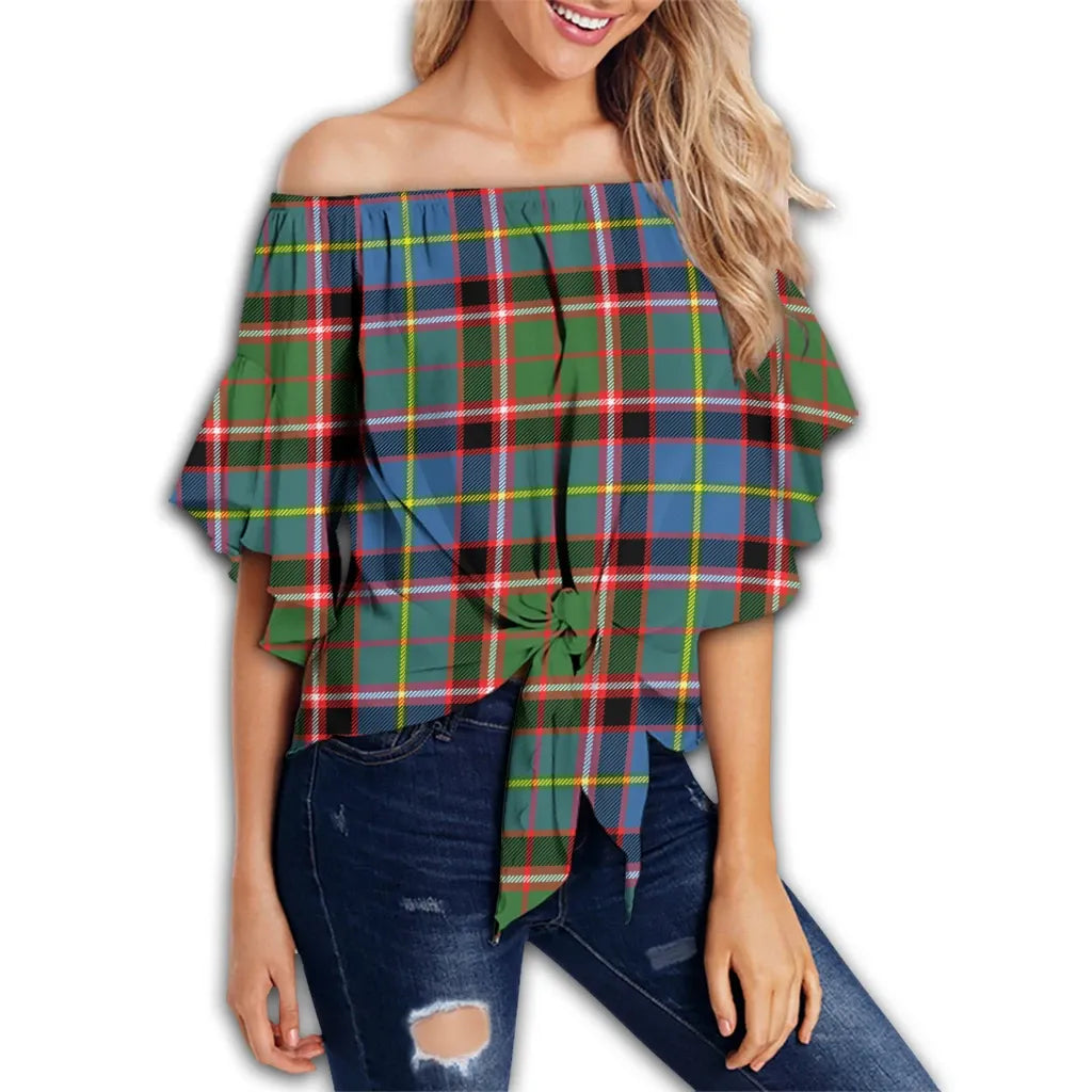 Stirling & Bannockburn District Tartan Classic Off Shoulder Waist Wrap Top