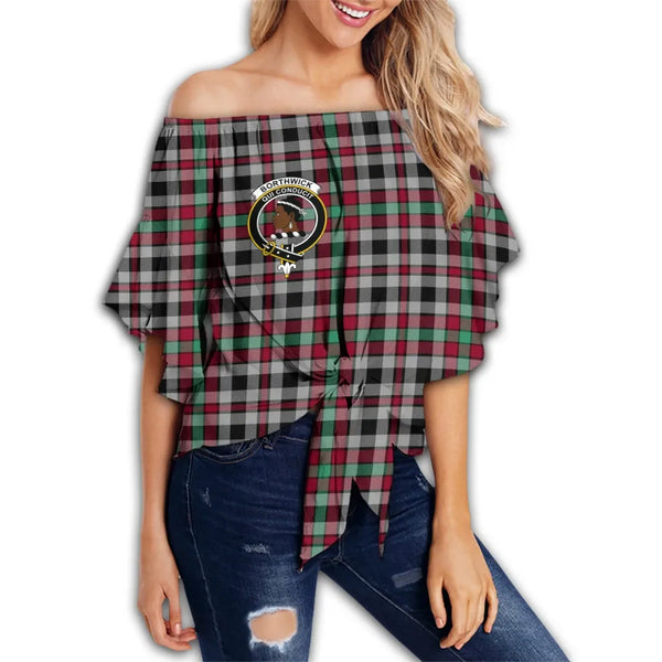 Borthwick Ancient Tartan Classic Crest Off Shoulder Waist Wrap Top