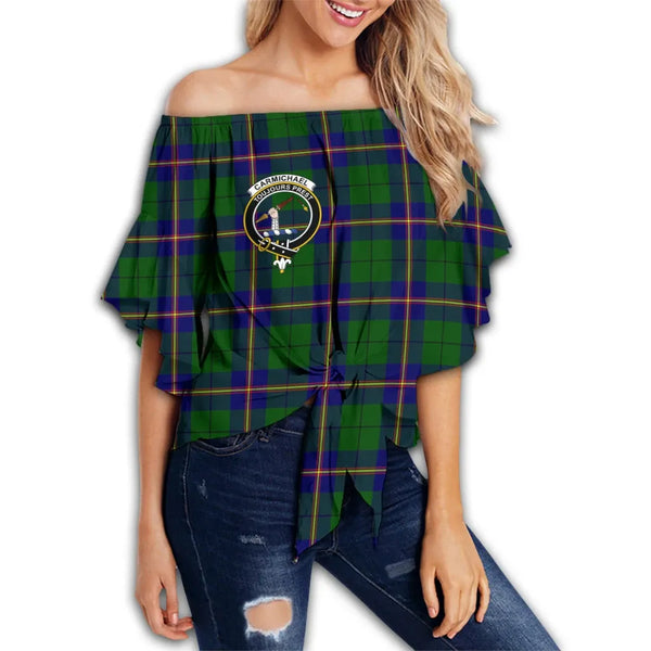 Carmichael Modern Tartan Classic Crest Off Shoulder Waist Wrap Top