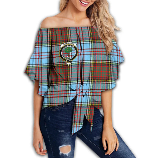 Anderson Ancient Tartan Classic Crest Off Shoulder Waist Wrap Top