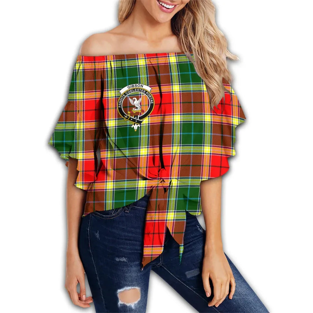 Gibbs Tartan Classic Crest Off Shoulder Waist Wrap Top