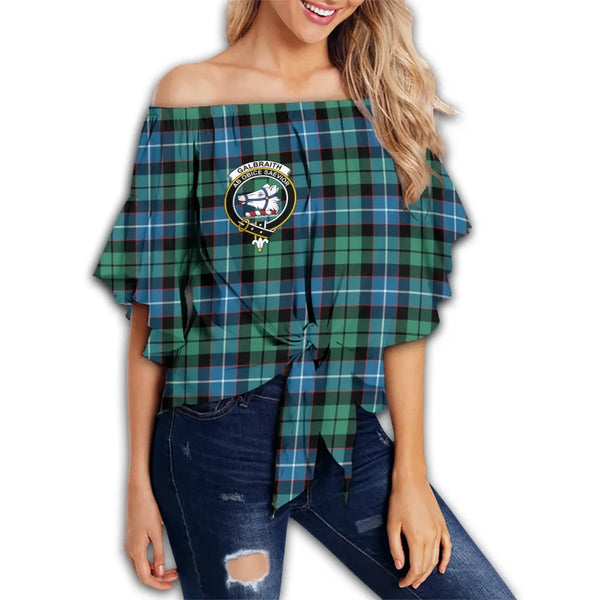 Galbraith Ancient Tartan Classic Crest Off Shoulder Waist Wrap Top