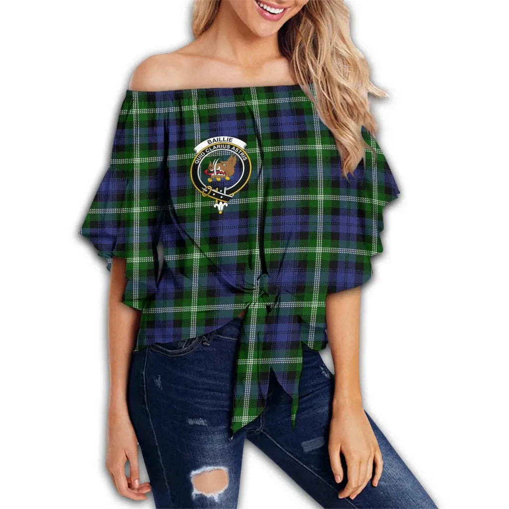 Baillie Modern Tartan Classic Crest Off Shoulder Waist Wrap Top