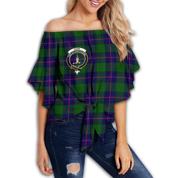 Shaw Modern Tartan Classic Crest Off Shoulder Waist Wrap Top