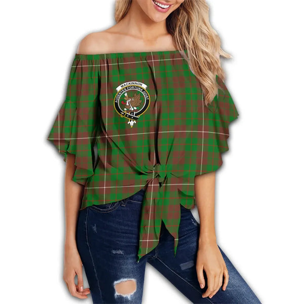 MacKinnon Hunting Modern Tartan Classic Crest Off Shoulder Waist Wrap Top