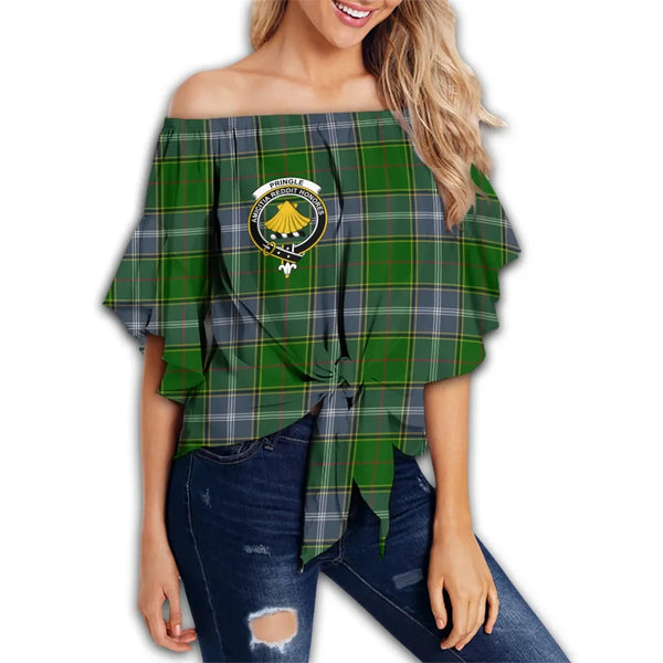 Pringle Tartan Classic Crest Off Shoulder Waist Wrap Top