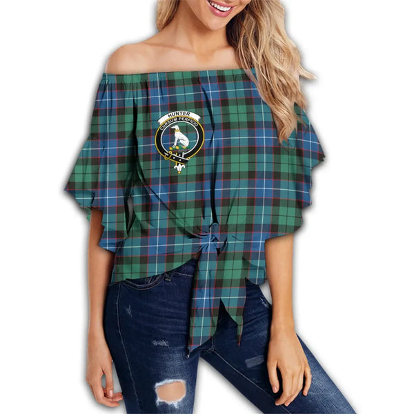 Hunter Ancient Tartan Classic Crest Off Shoulder Waist Wrap Top