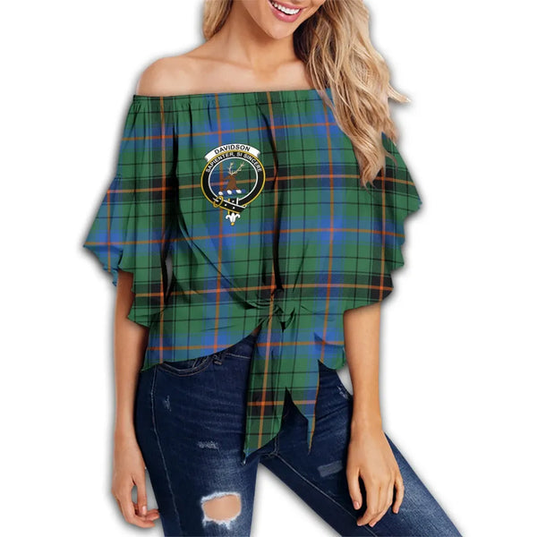 Davidson Ancient Tartan Classic Crest Off Shoulder Waist Wrap Top