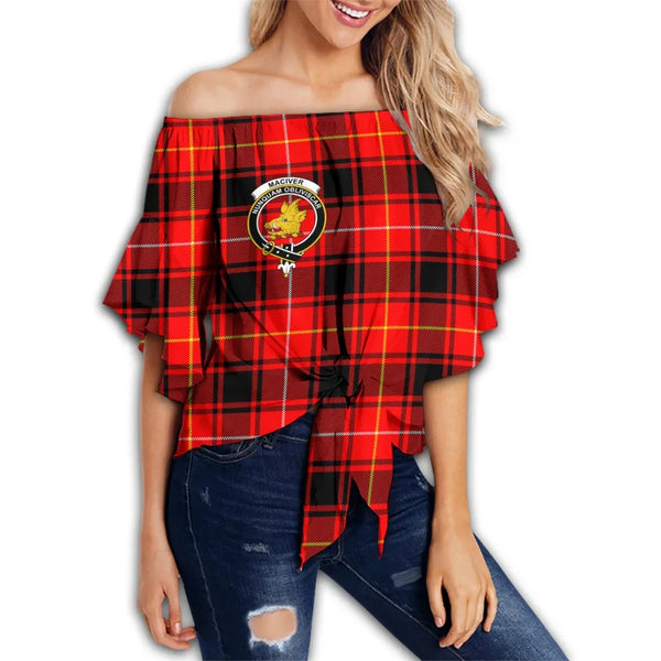 MacIver Modern Tartan Classic Crest Off Shoulder Waist Wrap Top