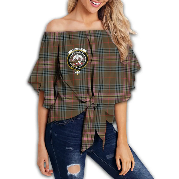 Kennedy Weathered Tartan Classic Crest Off Shoulder Waist Wrap Top