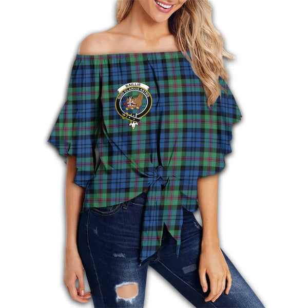 Baillie Ancient Tartan Classic Crest Off Shoulder Waist Wrap Top