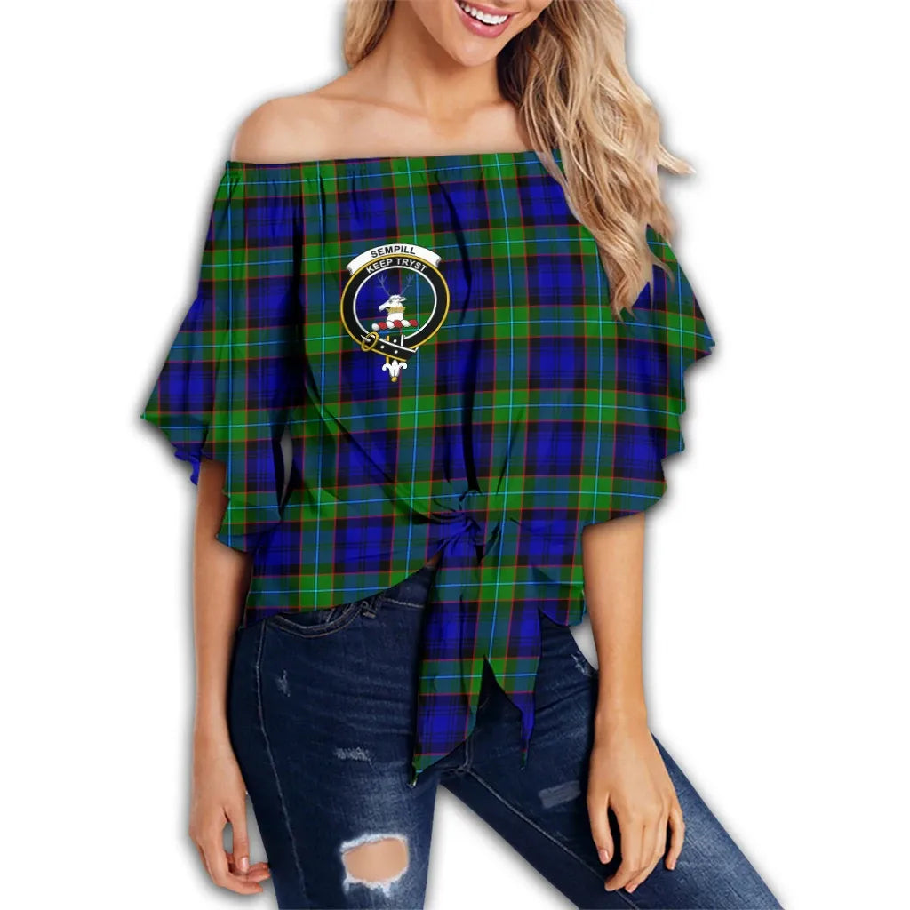 Sempill Modern Tartan Classic Crest Off Shoulder Waist Wrap Top