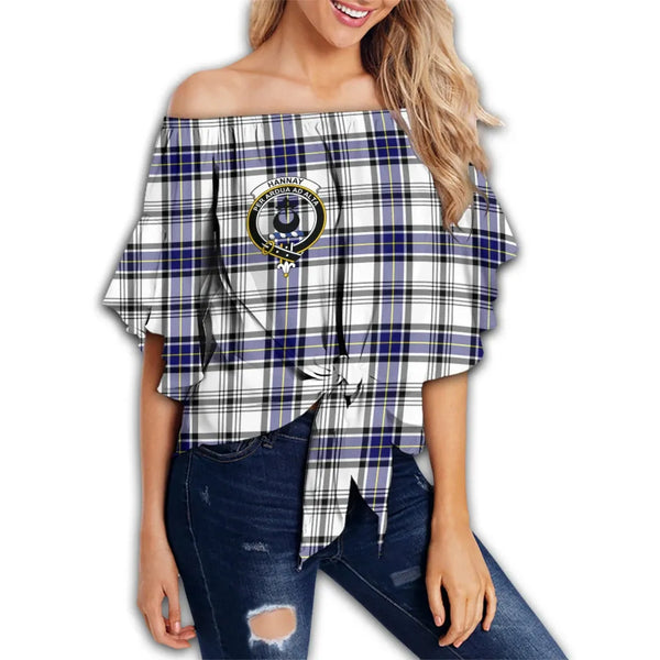 Hannay Modern Tartan Classic Crest Off Shoulder Waist Wrap Top