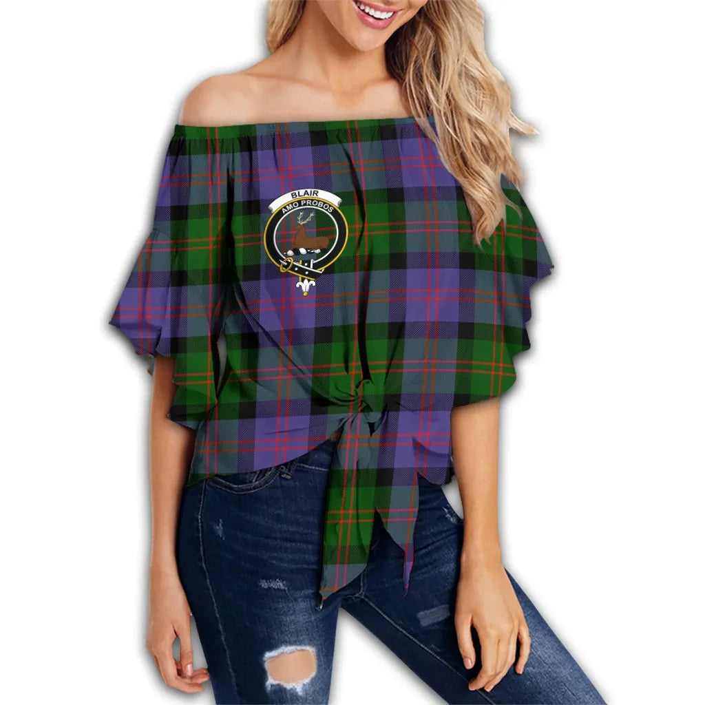 Blair Modern Tartan Classic Crest Off Shoulder Waist Wrap Top