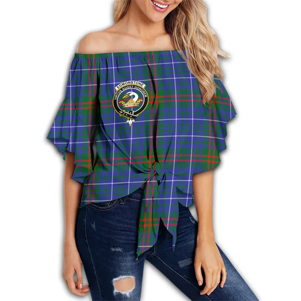 Edmonstone Tartan Classic Crest Off Shoulder Waist Wrap Top