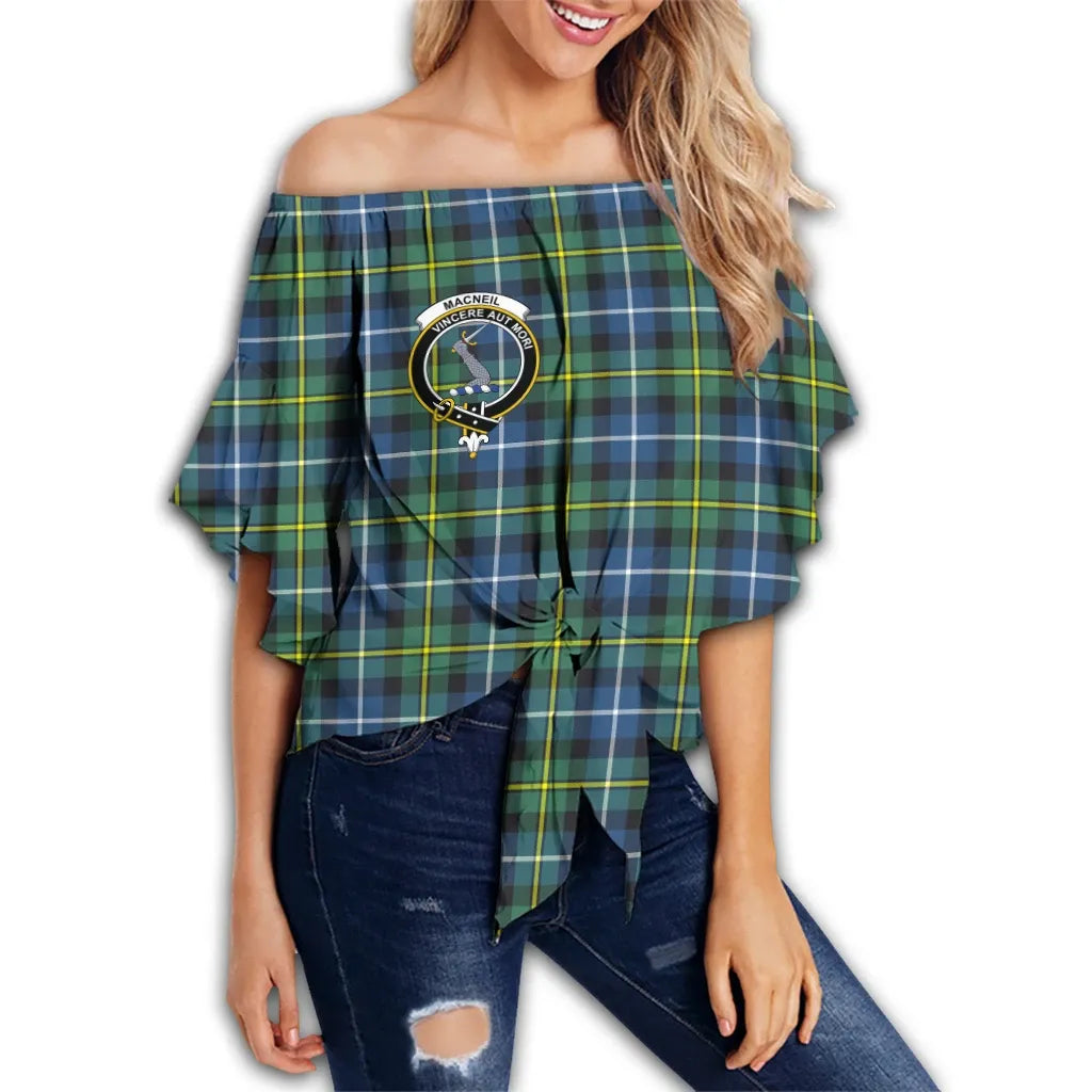 MacNeill of Barra Ancient Tartan Classic Crest Off Shoulder Waist Wrap Top