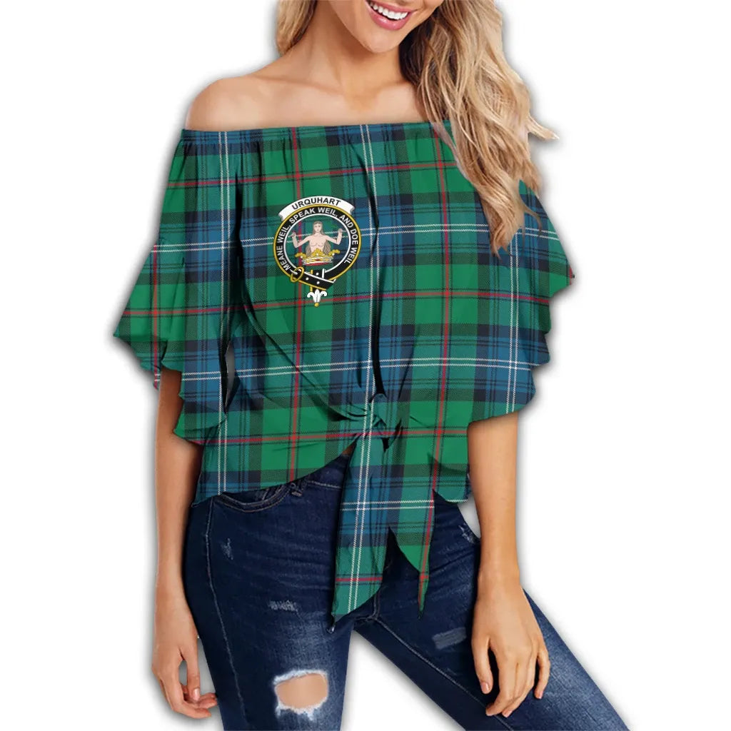 Urquhart Ancient Tartan Classic Crest Off Shoulder Waist Wrap Top