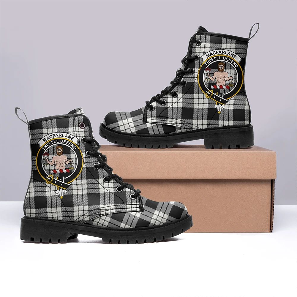 MacFarlane Black & White Ancient Tartan Classic Leather Boots