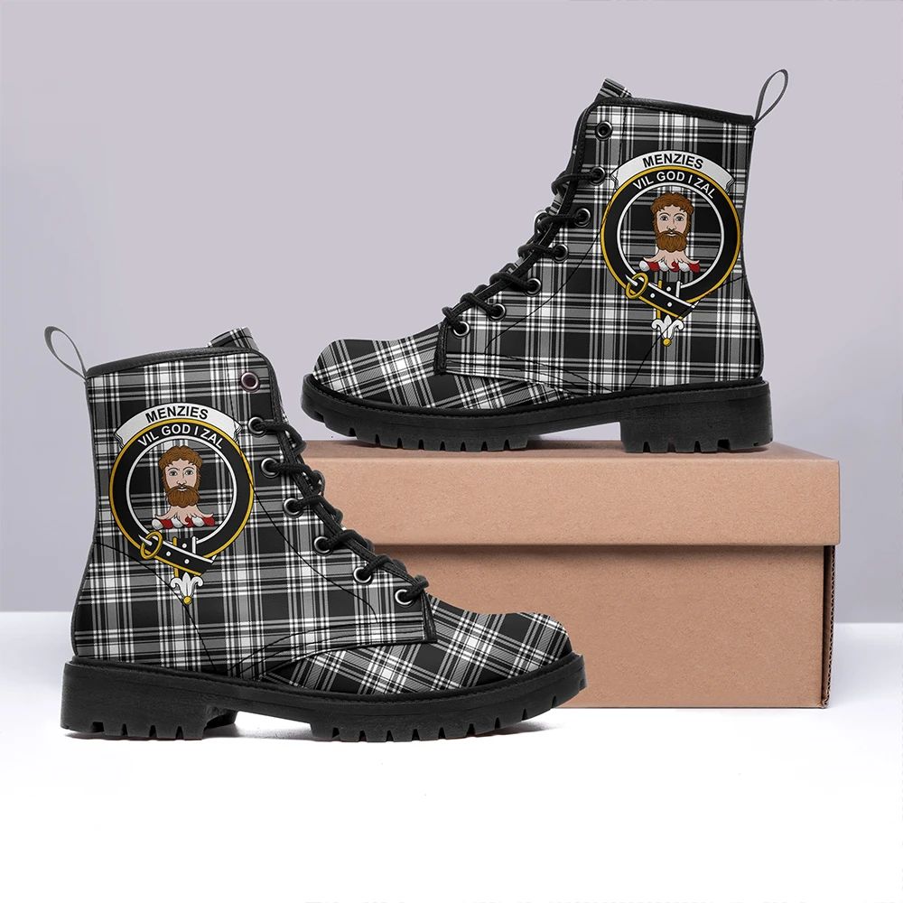 Menzies Black & White Modern Tartan Classic Leather Boots